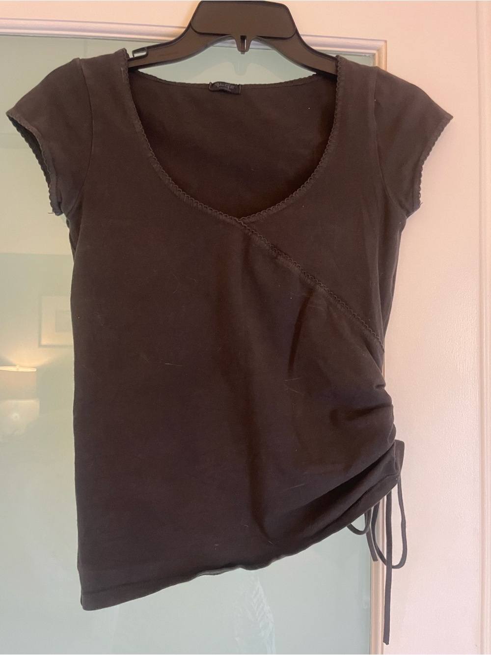 Joel Galt Charcoal Asymmetrical Side Tie Knit Top One Size